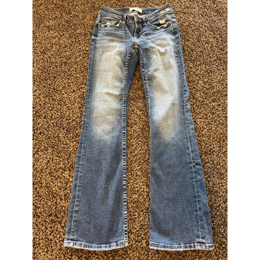 BKE Stella Low rise Jeans Slim Fit Bootcut Size 25 X 31.5 Dark Distressed Denim
